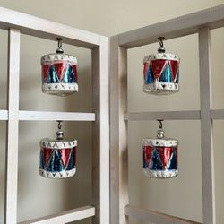 Vintage Christmas Drum Patriotic Ornaments Set of 4- 3” tall x just under 2.5” wide