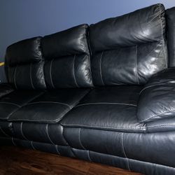Navy Blue Couch Each Side Reclines 