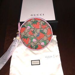 Authentic New Gucci Supreme Strawberry Wristlet