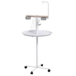 PawHut Bird Stand with Wheels, Perches, Feed Bowls, Round Tray for Parrot