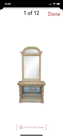 Pulaski Furniture Ivory/Beige Etched Mirror & Display Cabinet Console  