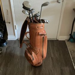 Macgregor Vintage Leather Golf Bag w/ assorted club set