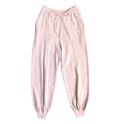 Ronny Kobo Women's Wool + Cashmere Knit Blend Jogger Pant in Bedazzled Pink (Medium)