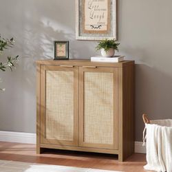 Okaham Hampstead Storage Cabinet Sideboard with Rattan Doors, Buffet Kitchen Cabinet with Adjustable Shelves Accent Cabinet Cupboard Console for Livin