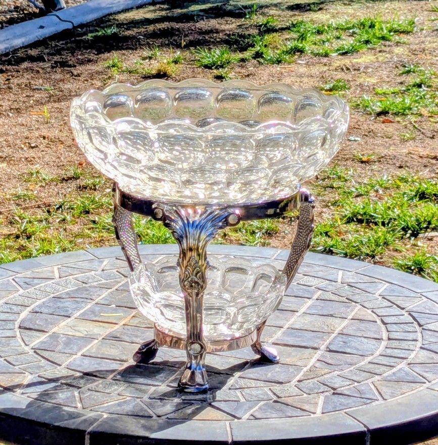 VTG F.B. Rogers Silver Company Epergne 2-Tier Bowl Centerpiece Table Display NOS