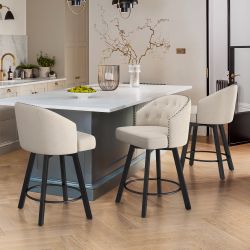 Linen Fabric Swivel Barstool Set Of 3 