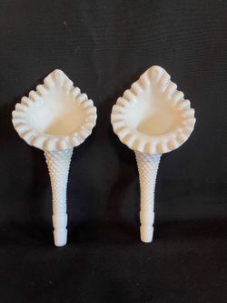 Fenton Milk Glass - Hobnail Epergne Horns -  Set Of 2