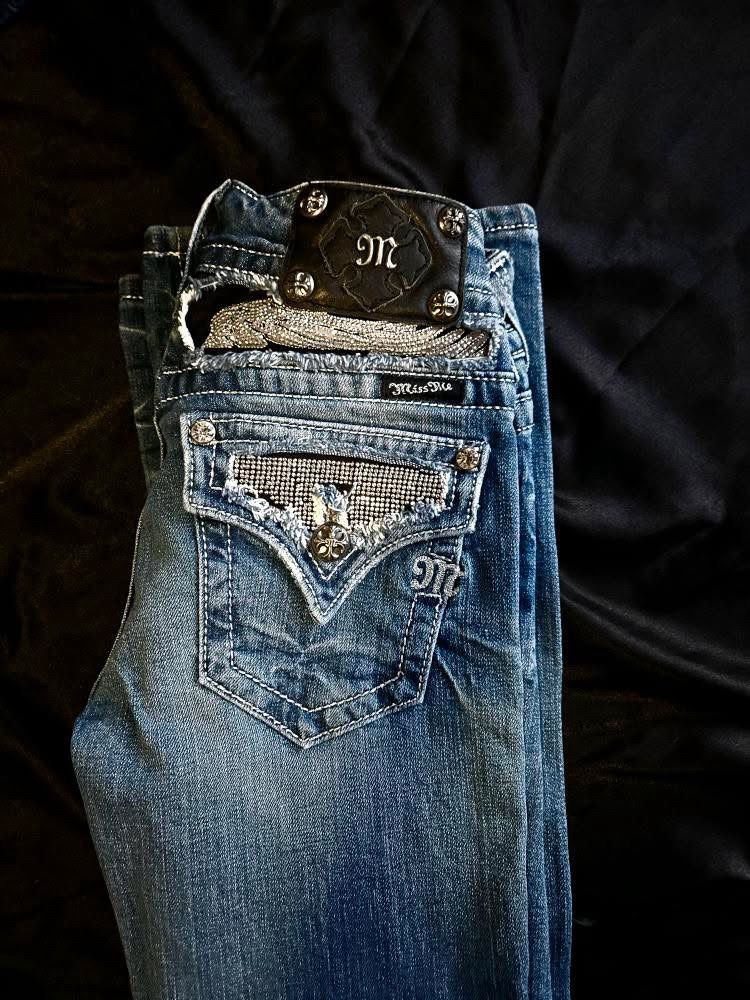Low rise Miss Me blue and silver embellished jeans #MissMe