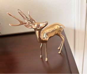 Vintage Solid Brass Standing Deer Figurine.  ( 7” W x 7”H ).