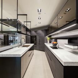 Arclinea convivium black ash kitchen display with Miele/Fisher & Paykel appliances RETAILS FOR 257k+
