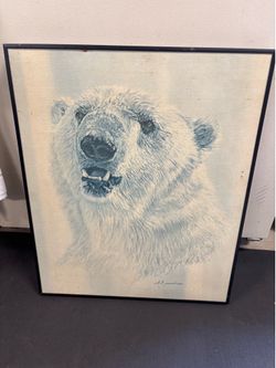Signed Phil Prentice Art Vintage Polar Bear Print Framed