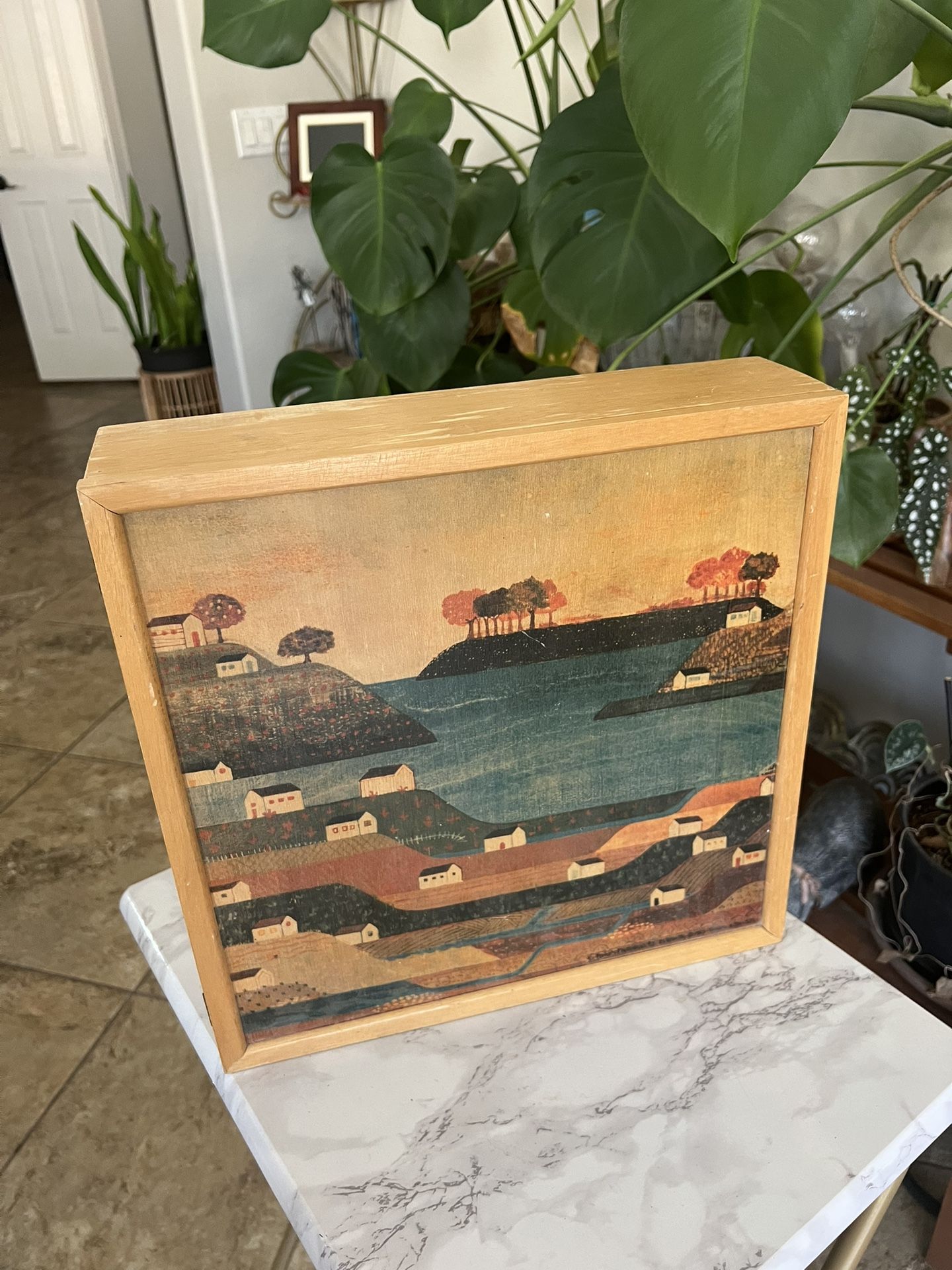Vintage Wood Wall Hanging Cabinet Taylor & Ng Folk Art San Francisco Dated 1984 14x15