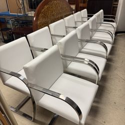 Set Of 12 White Leather Chairs 