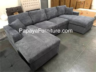 NEW Large U Shape Sectional Sofa with TWO CHAISE Double Left Right Lounge Set Big Lounger Ashley Style Discount Couch BIG SALE Modern Dark Grey Fabric