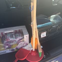 Pretend Wooden Mop, Broom & Dustpan Play Set 