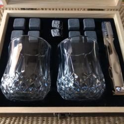 Calling All Whiskey Lovers!! Elegant Crystal Glasses & 100% Natural Basalt Rock Set  