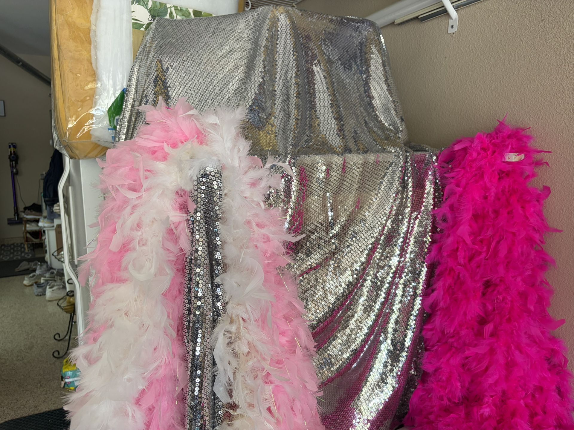 Feather Boas And Glitter Table Cloth