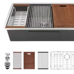 Stainless Steel 30 in. Single Bowl Undermount Workstation Kitchen Sink Basin with Bottom Grid