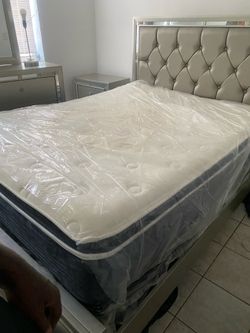 Queen Bed with Mattress and box spring ,Stand ,Dresser