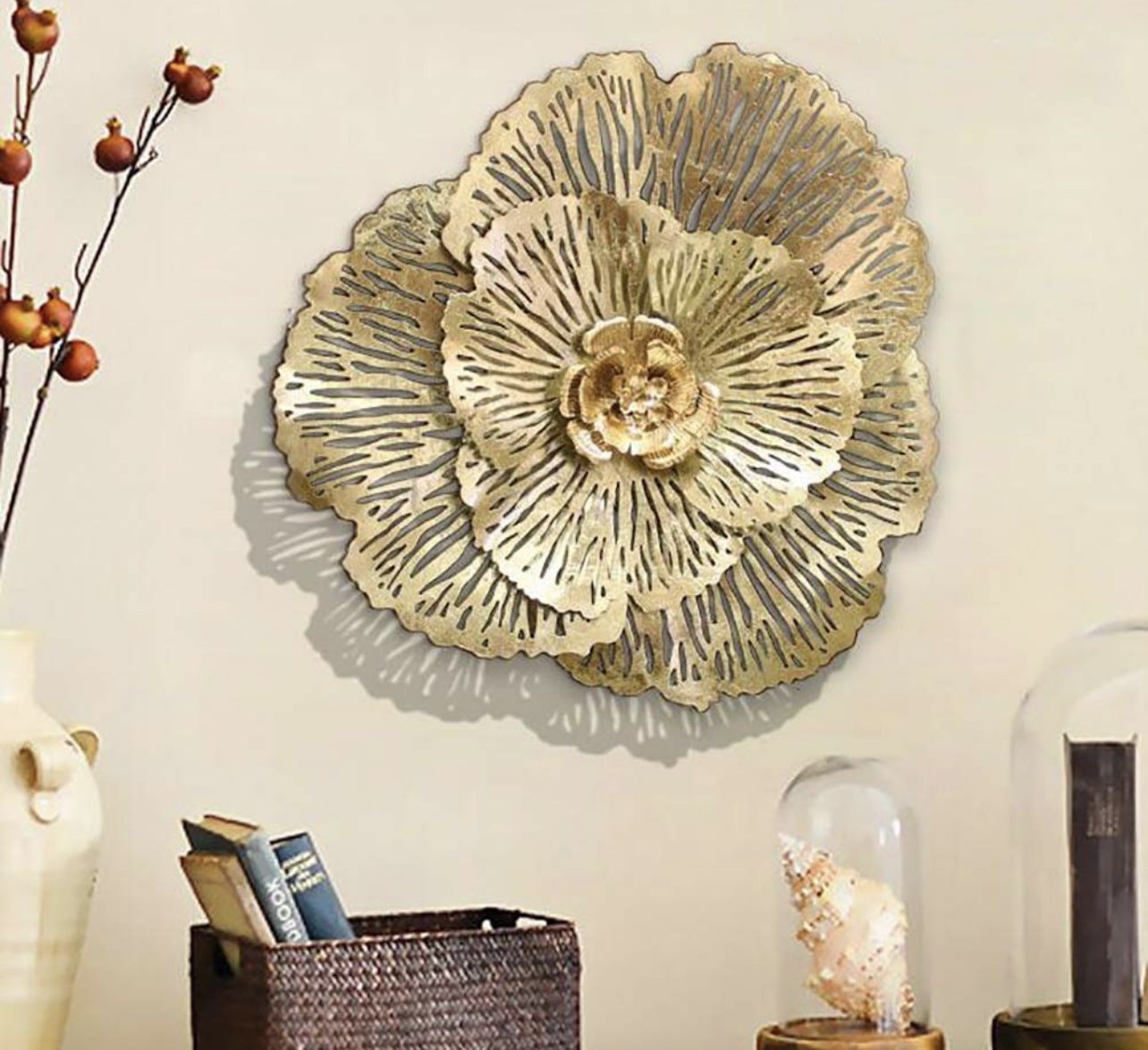 3D Stereo Metal Golden Peony Wall Decor Outdoor