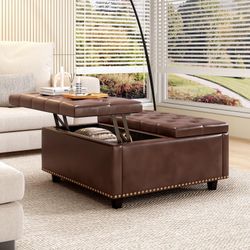 Lift-Top Leather Tufted Upholstered Ottoman Bench with Storage