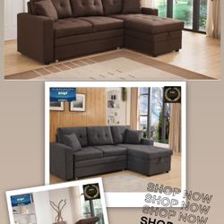 Reversible Sectional Sofa W/ Storage & Pull Out Sofa 