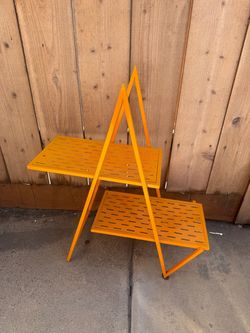 Orange Metal 2-Tier Folding Plant Stand mod retro