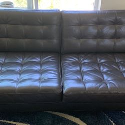 Modern Tufted Faux Leather Couch – Excellent Condition