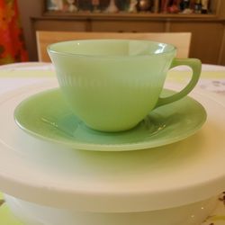 Vintage Fire King Jadeite Jane Ray Cup And Saucer