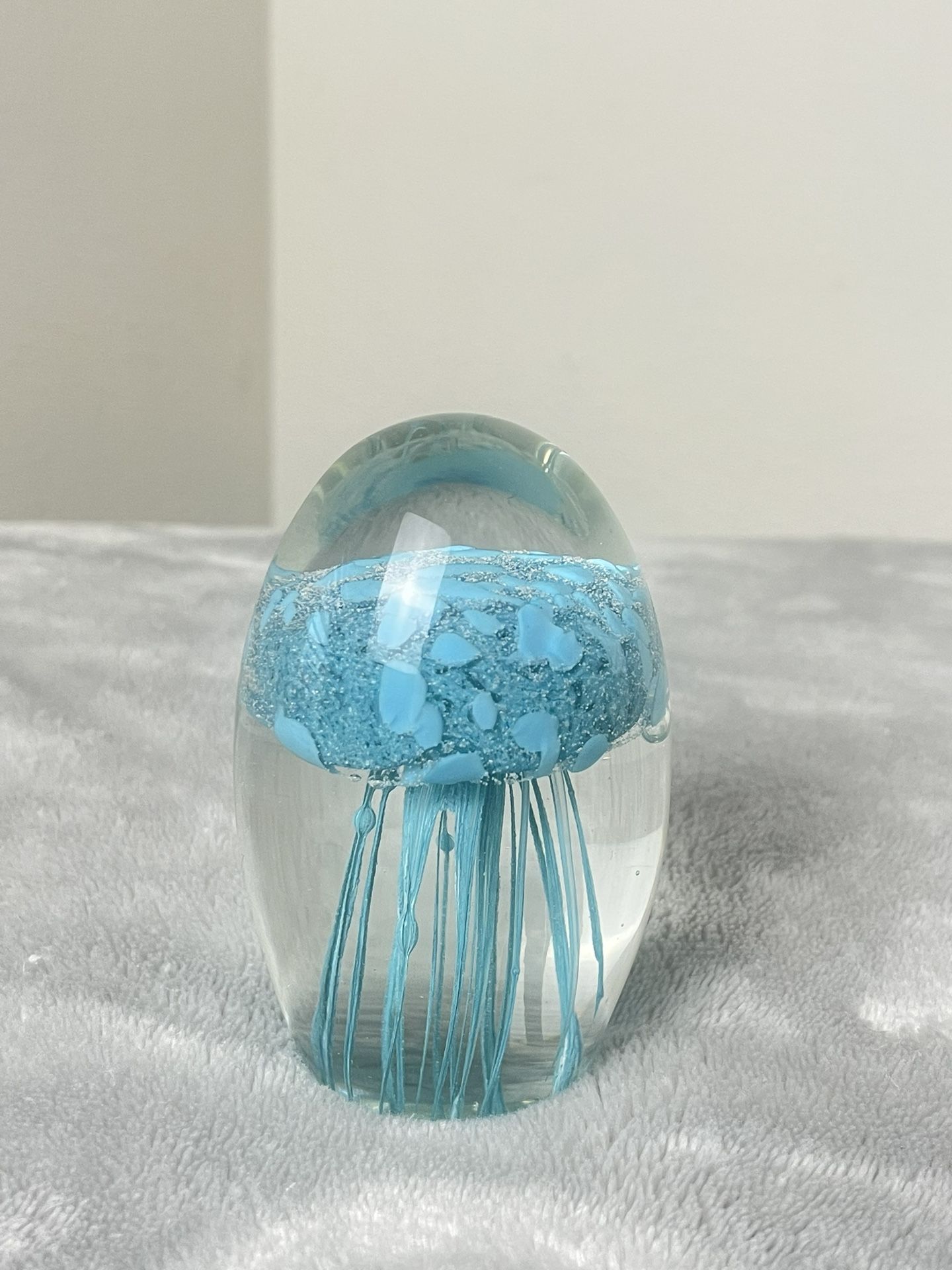 Blue Jellyfish Clear Glass Sculpture Paperweight