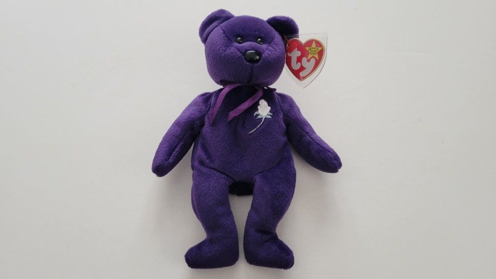 Princess Diana Beanie Baby Bear by Ty! 1997, The Purple Beanie Bear! P.E. Pellets, Tush Tag, Hang w/ Protector! Near Mint Cond!