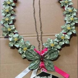 Pink And White Butterfly Necklace Money Lei