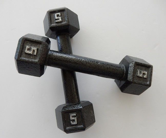 5 lb Cast Iron Hex Dumbbell Unisex, Pair, Gym Fitness Training