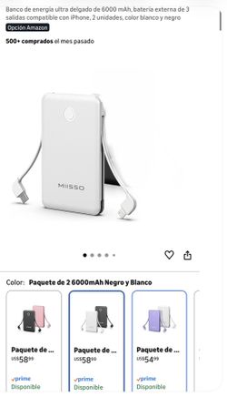 Ultra-slim 6000mAh power bank, external battery with 3 outputs compatible with iPhone