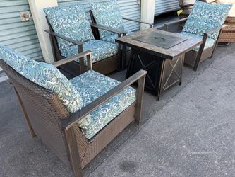 Patio,Outdoor,4 Club chairs,cushions and Fire pit.