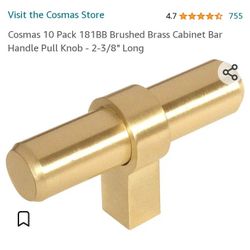 Cosmas 10pack 181BB Brushed Brass Cabinet Bar Handle Pull Knob