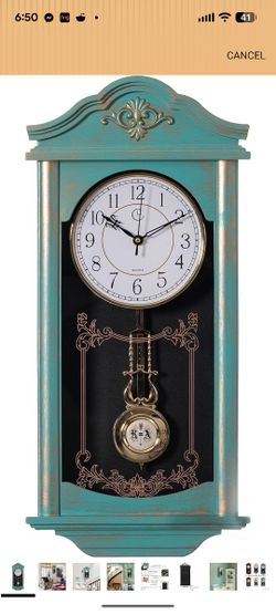 Clockswise Large Vintage Grandfather Wood- Looking Plastic Pendulum Wall Clock for Living Room