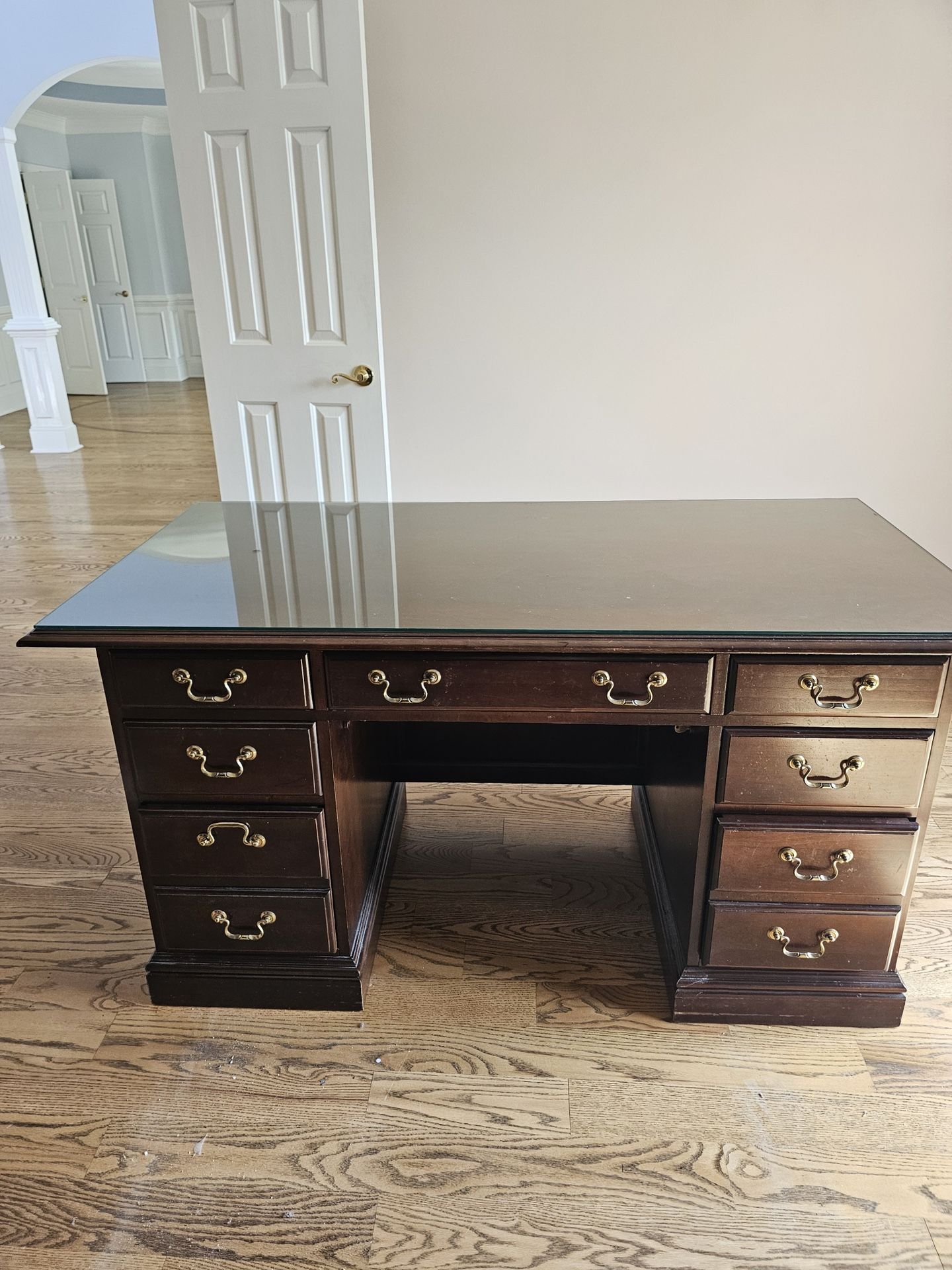 Solid Wood Secretary Desk w/glass top.
