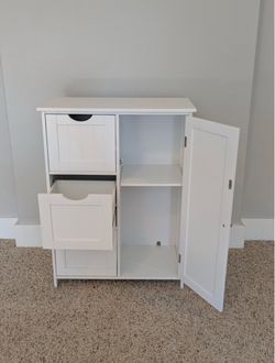 White Storage Cabinet with Drawers and Door