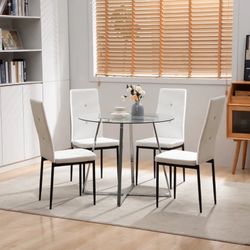 Glass Top Dining Table Set - Table And Chairs
