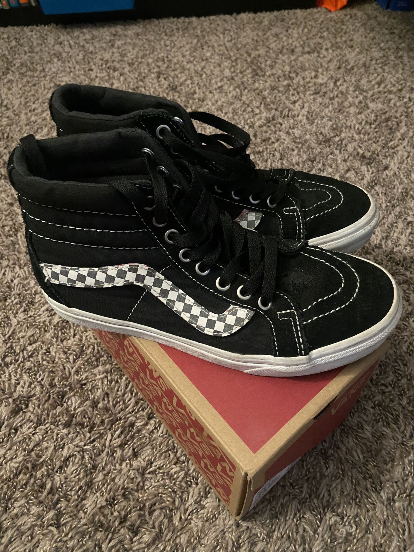 Size 5Y - Black And White Vans High Tops 