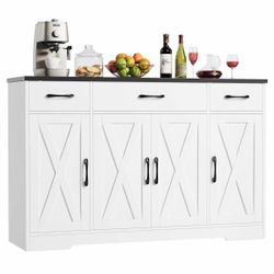 55.1'' Sideboard with 3 Drawers, Adjustable Shelves