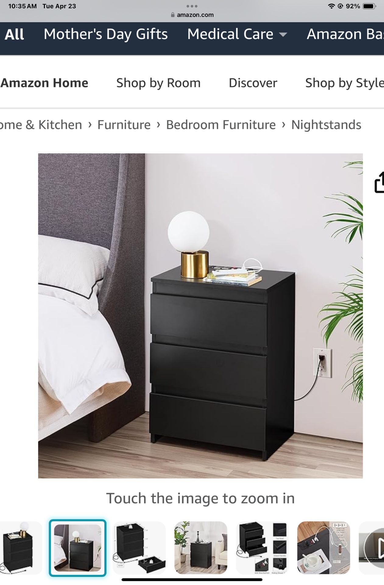 New nightstand with charging station black