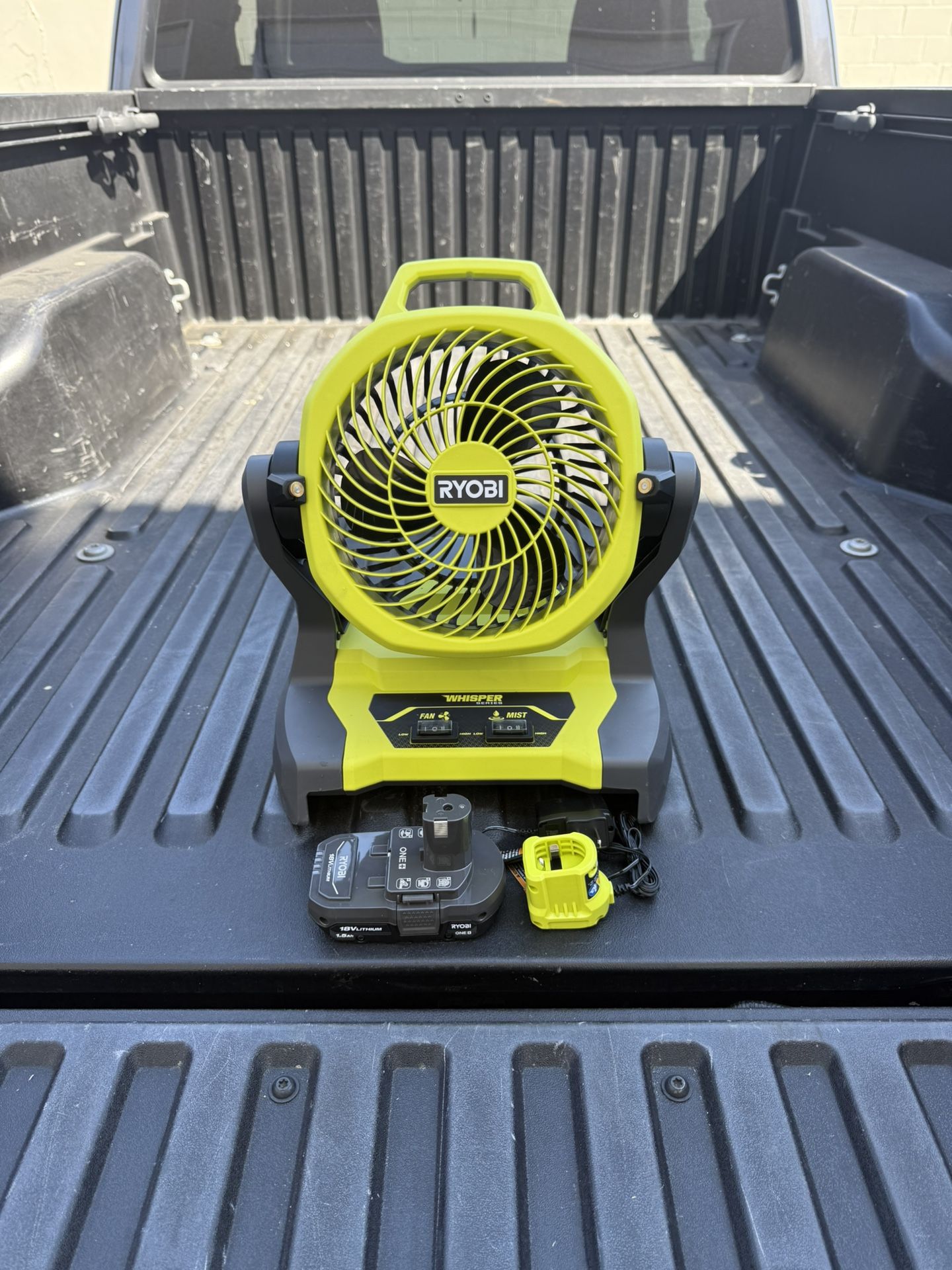 RYOBI ONE+ 18V Cordless 7-1/2 in. Bucket Top Misting Fan Kit w/1.5 Ah Battery & Charger