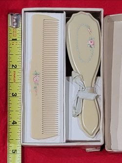 Vintage Celluloid Baby Brush and Comb Set with Original Box