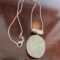 jade sterling silver large pendant necklace 