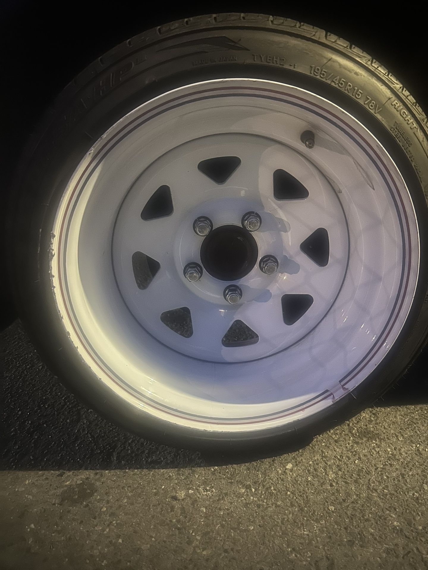 Deep dish White 8 Spoke Steel Rims “15