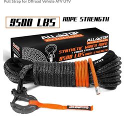 ALL-TOP Synthetic Winch Rope Cable Kit: 1/4" x 50 ft 9500LBS Winch Line with Protective Sleeve + Forged Winch Hook + Safety Pull Strap for Offroad Veh