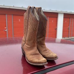 Old West Tan Leather Cowboy 🤠 Boots Size 12.5 D Girls 