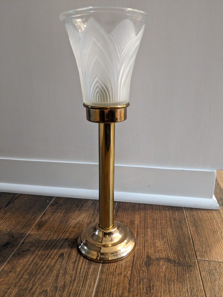 Brass Candlestick with Frosted Shade